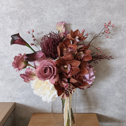 カラー＆シンビジウムのpink実物bouquet ◻︎アーティフィシャルフラワー◻︎ ウェディングブーケ 2枚目の画像