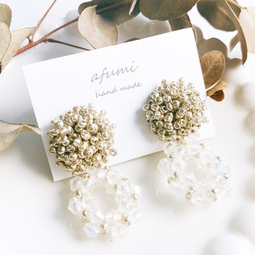 つぶつぶシルバー✖️クリアビーズピアス／イヤリング【無料ギフト  