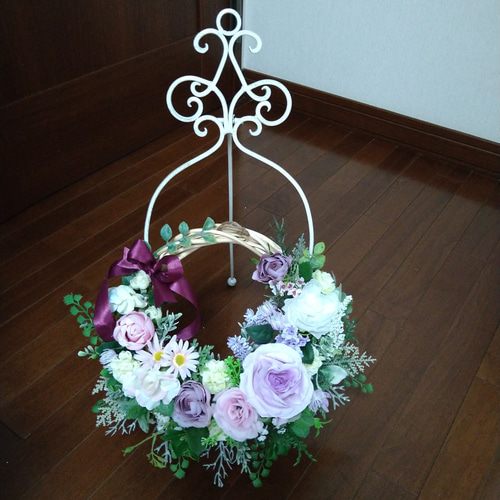 商品名【紫苑】パープル系♥ローズのフラワーリース　玄関リース 商品名【紫苑】パープル系♥ローズのフラワーリース 玄関リース