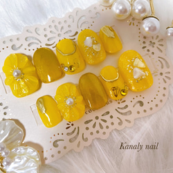 オーダーネイルチップNo.61 ぷっくりフラワー 手書き キラキラマグネット オーダーネイルチップNo.61 ぷっくりフラワー 手書き キラキラ