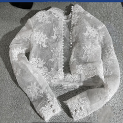 ウエディングドレス中に入れるインナーブラウス　ボレロ トップスのみ くるみボタン 繊細レース 5枚目の画像