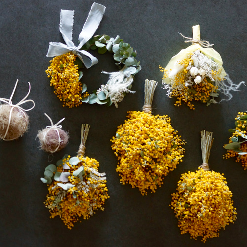 ○母の日フラワー○ミモザとユーカリのふわふわリース⁂コットンリボン