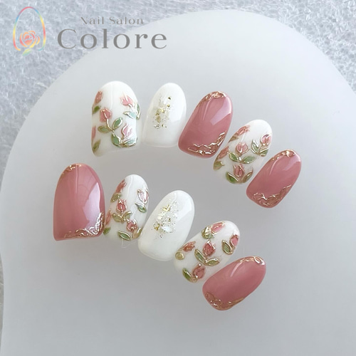 大人可愛いチューリップネイル 春ネイル フラワーネイル ぷっくり