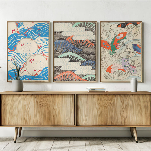 NO.558】波と桜の日本画アートポスター☆海花柄夏和室インテリア浮世絵  