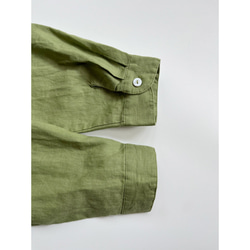 リネン  ブラウス    清涼感  バンドカラー   グリーン  シャツ トップス 無地  長袖 5枚目の画像