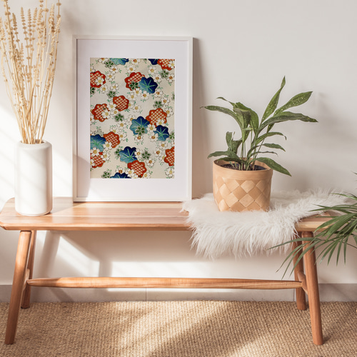 【額装美術品】桜花見図 日本画風額装 アンティーク 和風絵画 50x45 r NO.559】桜の花日本画アートポスター☆和柄浮世絵和モダン大正ロマン