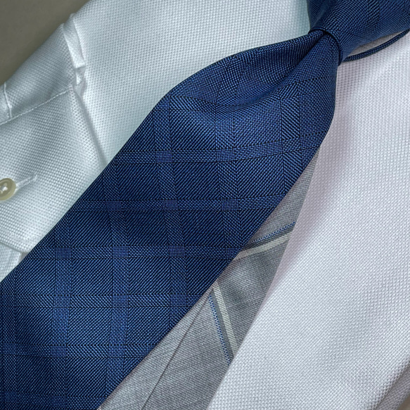 【受注製作】バイカラー　チェック　ブルー　プレゼント　ギフト【別途】名入れ　メッセージ　イニシャル　刺繍　ネクタイ 【受注製作】バイカラー　チェック　ブルー　プレゼント　ギフト【別途】名入れ　メッセージ　イニシャル　刺繍　ネクタイ A1283244229(9750円)