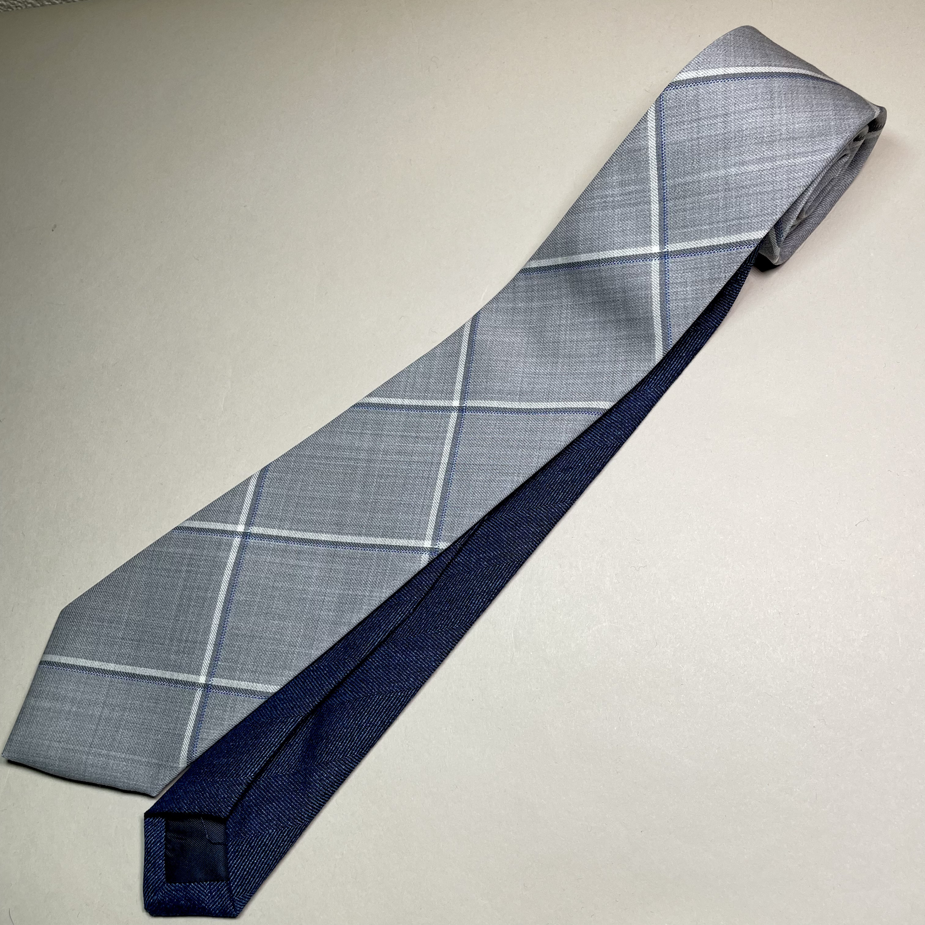 【受注製作】バイカラー　チェック　ネイビー　プレゼント　ギフト【別途】名入れ　メッセージ　イニシャル　刺繍　ネクタイ