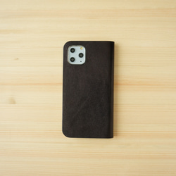 牛革 iPhone15 Plus / 15 Pro Max カバー  ヌメ革  レザーケース  手帳型  ブラック 4枚目の画像