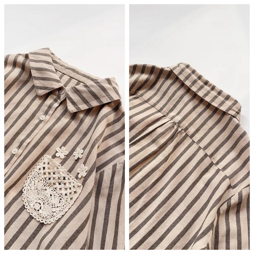 春秋新品 長袖 シンプル ストライプ シャツ 綿100％ ブラウス ベージュ ブラウス linee 通販｜Creema(クリーマ) 17507126