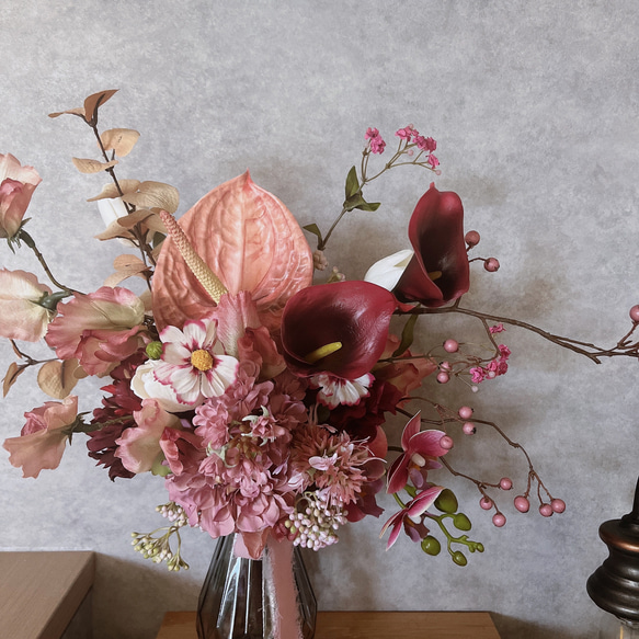 カラー＆胡蝶蘭の実ものbouquet ◻︎アーティフィシャルフラワー◻︎ ウェディングブーケ 3枚目の画像