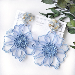 ブルーパンジーの刺繍耳飾り（イヤリング/ピアス） イヤリング