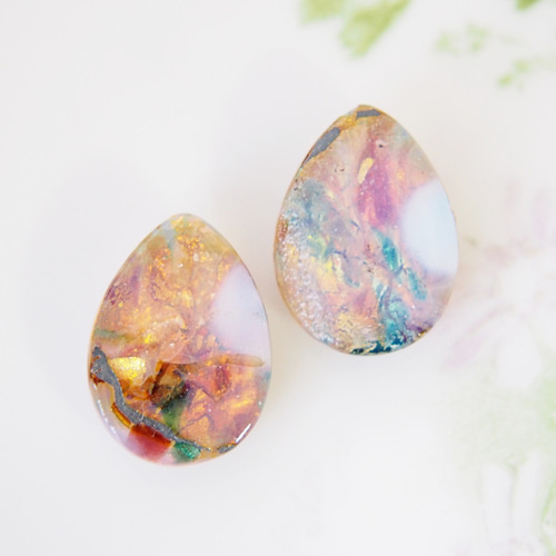 1個】18×13mm ペールアクア ヴィンテージ ガラスカボション