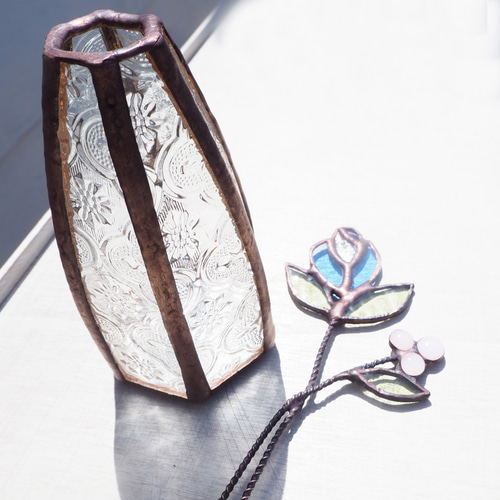 コロンとレトロなステンドグラスの一輪挿し（お花付き） 一輪挿し