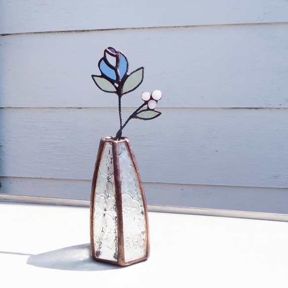 ステンドグラス　一輪挿し コロンとレトロなステンドグラスの一輪挿し（お花付き） 一輪挿し