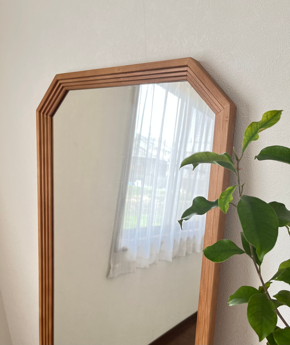 new【日本製】八角形カットデザインミラー　全身鏡　姿見　立て掛けミラー　ジャンボミラー　アンティーク調 14枚目の画像
