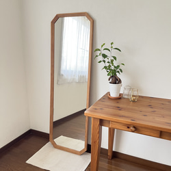 new【日本製】八角形カットデザインミラー　全身鏡　姿見　立て掛けミラー　ジャンボミラー　アンティーク調 6枚目の画像