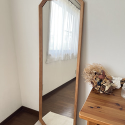 new【日本製】八角形カットデザインミラー　全身鏡　姿見　立て掛けミラー　ジャンボミラー　アンティーク調 7枚目の画像