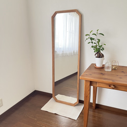 new【日本製】八角形カットデザインミラー　全身鏡　姿見　立て掛けミラー　ジャンボミラー　アンティーク調 11枚目の画像