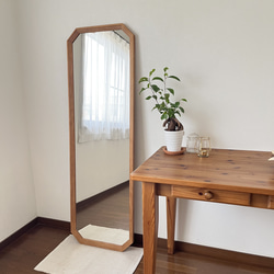 new【日本製】八角形カットデザインミラー　全身鏡　姿見　立て掛けミラー　ジャンボミラー　アンティーク調 3枚目の画像