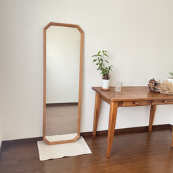 new【日本製】八角形カットデザインミラー　全身鏡　姿見　立て掛けミラー　ジャンボミラー　アンティーク調 9枚目の画像