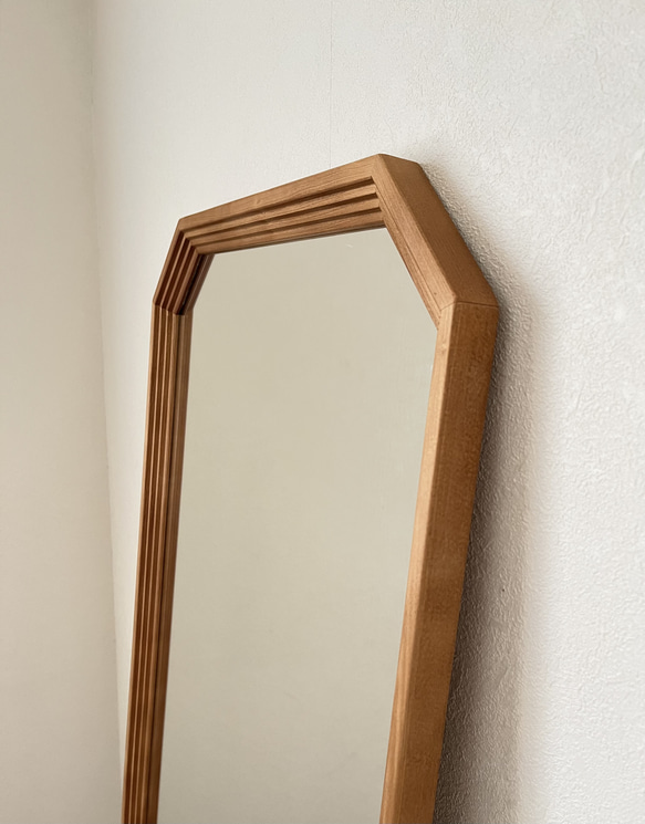 new【日本製】八角形カットデザインミラー　全身鏡　姿見　立て掛けミラー　ジャンボミラー　アンティーク調 8枚目の画像