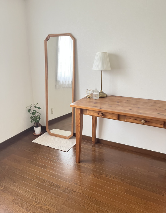 new【日本製】八角形カットデザインミラー　全身鏡　姿見　立て掛けミラー　ジャンボミラー　アンティーク調 17枚目の画像