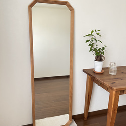 new【日本製】八角形カットデザインミラー　全身鏡　姿見　立て掛けミラー　ジャンボミラー　アンティーク調 4枚目の画像