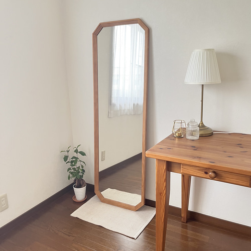 new【日本製】八角形カットデザインミラー 全身鏡 姿見 立て掛けミラー