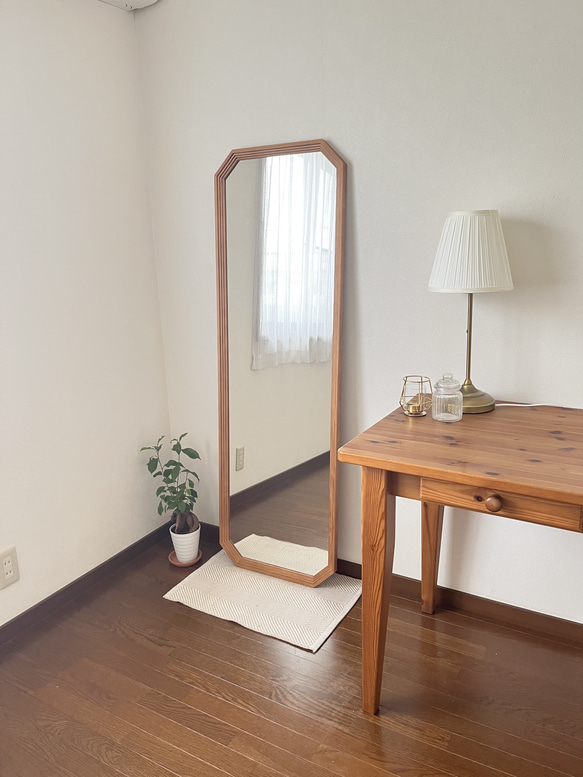 new【日本製】八角形カットデザインミラー　全身鏡　姿見　立て掛けミラー　ジャンボミラー　アンティーク調 18枚目の画像