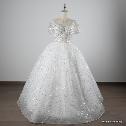 高級感 、キラキラスパンコール ソフトチュール 短袖 ウェディング  