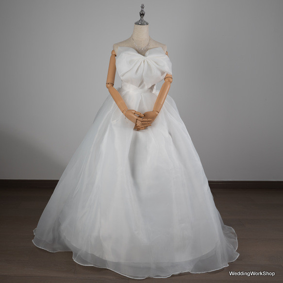 美しい胸元の大きなリボン”  ソフトチュール  ウェディングドレス ス 結婚式 /花嫁 G180 9枚目の画像