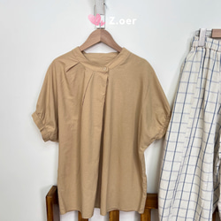 [受注]　綿100％  夏の半袖シャツ  ゆったりとした純色の上着 4枚目の画像