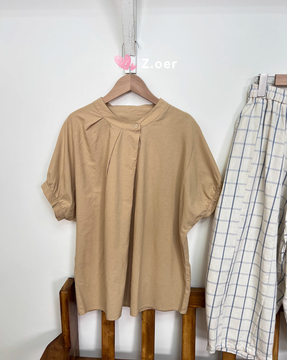 [受注]　綿100％  夏の半袖シャツ  ゆったりとした純色の上着 4枚目の画像