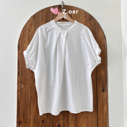 [受注]　綿100％  夏の半袖シャツ  ゆったりとした純色の上着 7枚目の画像