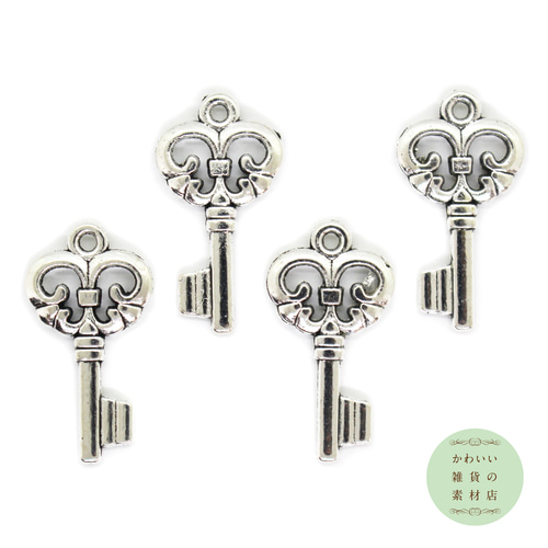 ハートの装飾模様の鍵のチャーム（アンティークシルバー/ハートキー）4