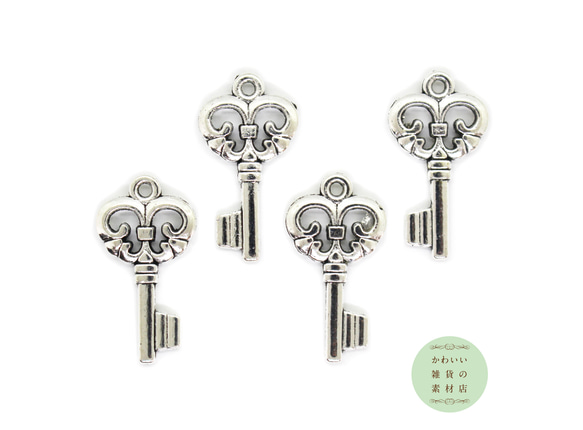 ハートの装飾模様の鍵のチャーム（アンティークシルバー/ハートキー）4