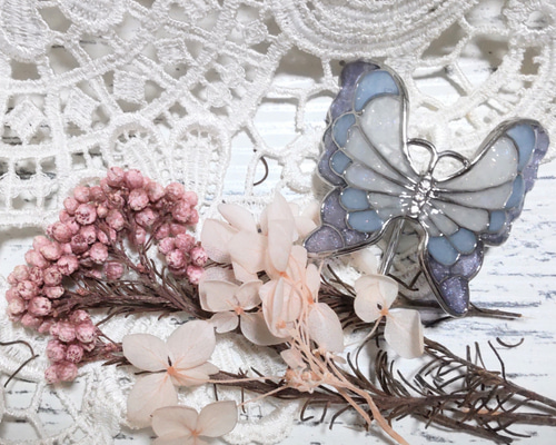 ポニーフック ハンドメイド 蝶 ポニーフック・ヘアカフス BLUE ROSE