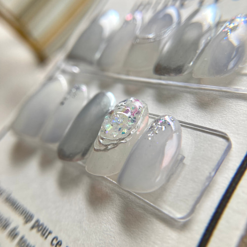 オーダー ネイルチップ うる艶アイスブルー 韓国風 量産型 結婚式 前撮り うる艶アイスブルー ネイルチップブライダル ウエディング 成人式