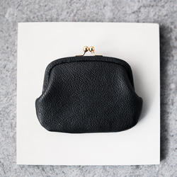 送料無料 フレンチゴート レザー シェーブル 小さい財布 Chevre がま口 ミニ財布 口金 ガマ口 ブラック 2枚目の画像