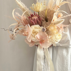 ドライフラワー風花束ブーケ　アーティフィシャルブーケ　造花ブーケ　胡蝶蘭　ナチュラルブーケ 6枚目の画像