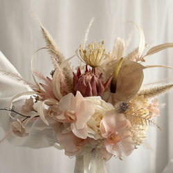 ドライフラワー風花束ブーケ　アーティフィシャルブーケ　造花ブーケ　胡蝶蘭　ナチュラルブーケ 7枚目の画像