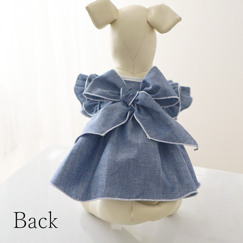 犬服＊バックリボンフリルワンピース(ダークデニム) ペット服