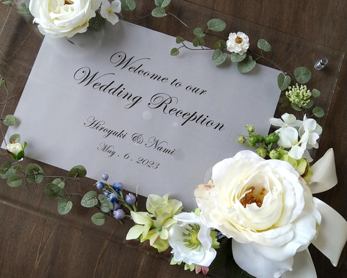 結婚式 ウェルカムボード(クリアー&ホワイトローズ)ガーデン 結婚式 ウェルカムボード(クリアー&ホワイトローズ)ガーデン