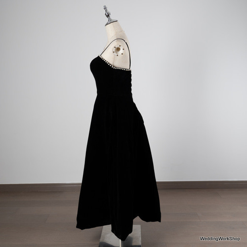 可愛い 黒 キャミソール ビロード カラードレス ロングワンピース/演奏