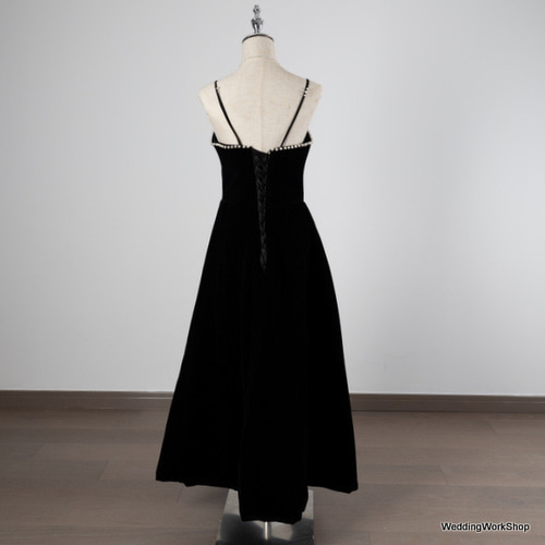 可愛い 黒 キャミソール ビロード カラードレス ロングワンピース/演奏