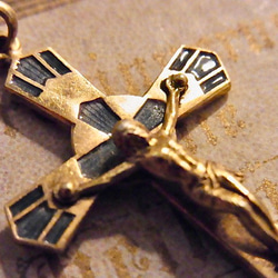 フランス ヴィンテージ エマイユ クロス チャーム アール・デコ ブルーグレー 十字架 6枚目の画像