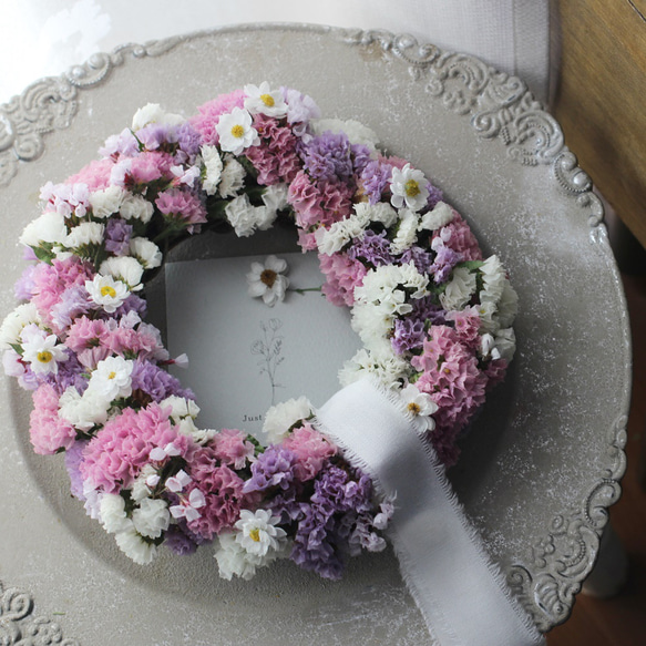 スターチス リース　ドライフラワー　スワッグ スターチスの白いドライフラワースワッグ | ドライフラワー