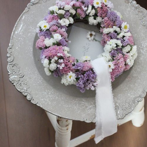 SOLD 大人シックパープルハーフリース　ドライフラワー　グニー　スターチス スターチスパープルミニリース | petit chocolat プティショコラ