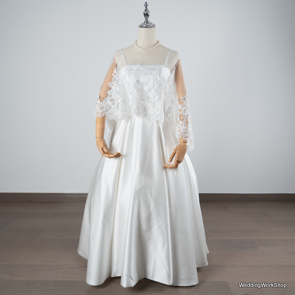可愛い ホワイト  キャミソー オフショルダー 細見えシルエット ウエディングドレス +美しい花レース ポンチョG187 21,734円